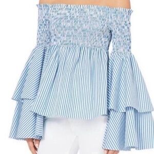 Caroline Constas Appolonia Off The‎ Shoulder Blue & White Women’s Size Small